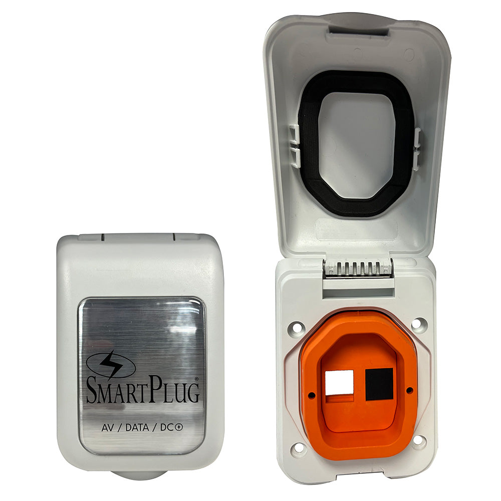 SmartPlug Data Port Case/Inlet Only - White Cover w/One Blank Plug One Open Port - Deckhand Marine Supply