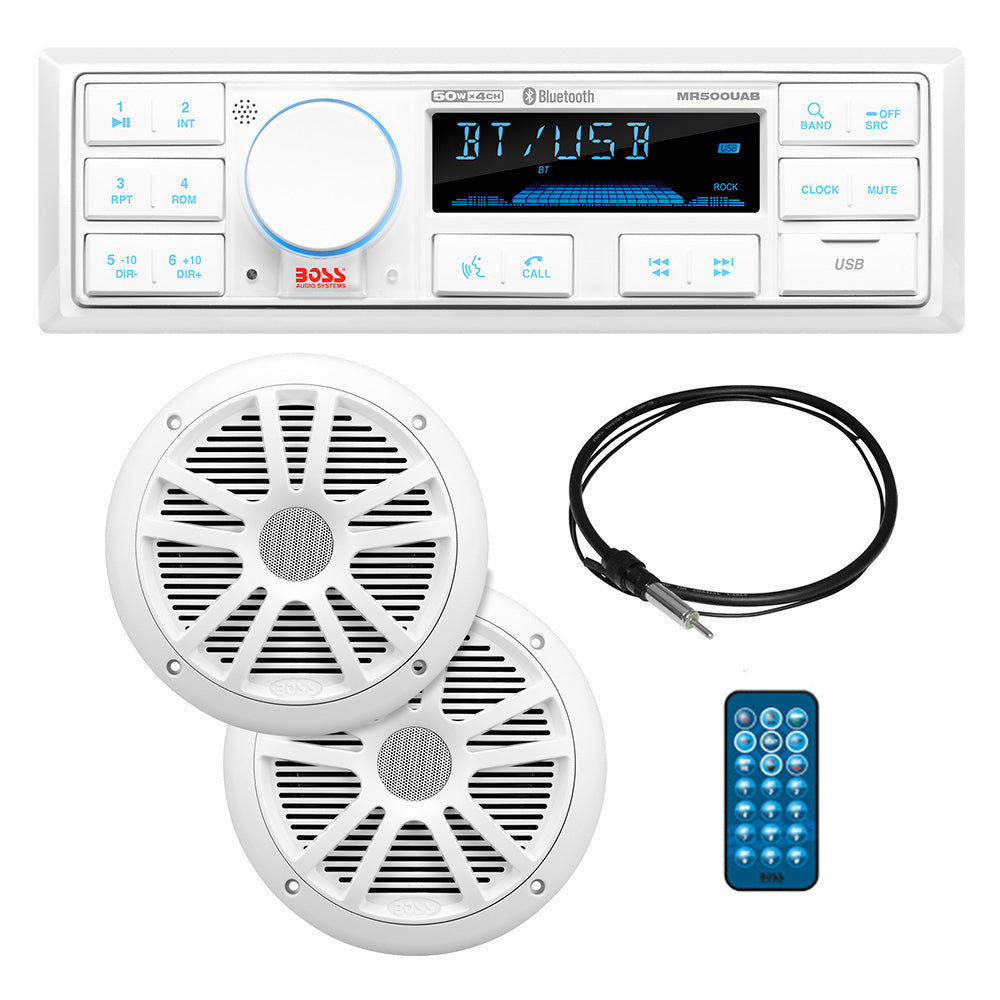 Boss Audio MCK500WB.6 Kit w/MR500UAB, 2 MR6W Speakers, MRANT10 Antenna, White Remote *Refurbished - Deckhand Marine Supply