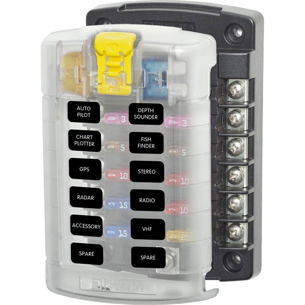 Blue Sea 5029 ST Blade Fuse Block w/Cover - 12 Circuit w/o Negative Bus - Deckhand Marine Supply