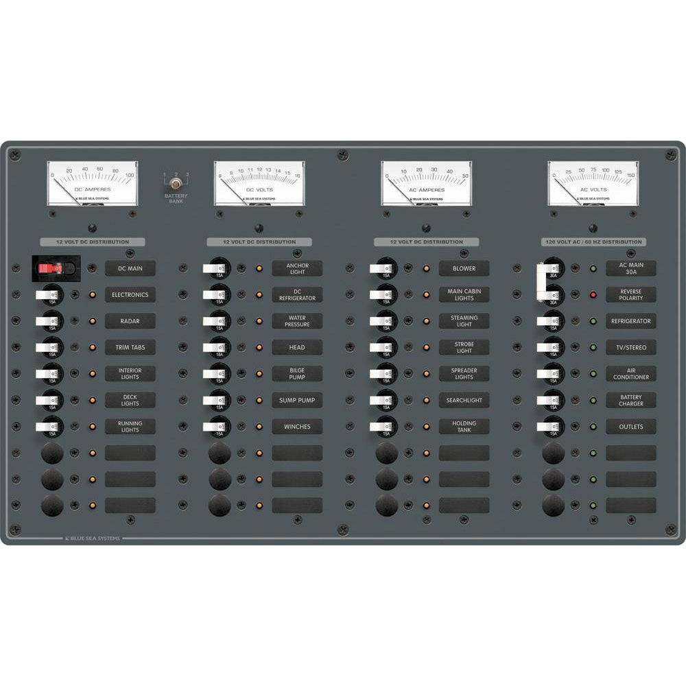 Blue Sea 8095 AC Main +8 Positions / DC Main +29 Positions Toggle Circuit Breaker Panel (White Switches) - Deckhand Marine Supply