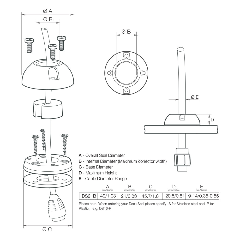 Scanstrut DS21B-P Vertical Cable Seal - Deckhand Marine Supply