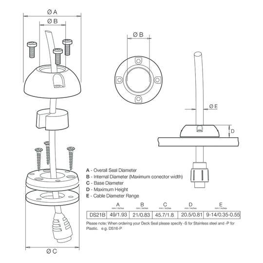 Scanstrut DS21B-P Vertical Cable Seal - Deckhand Marine Supply