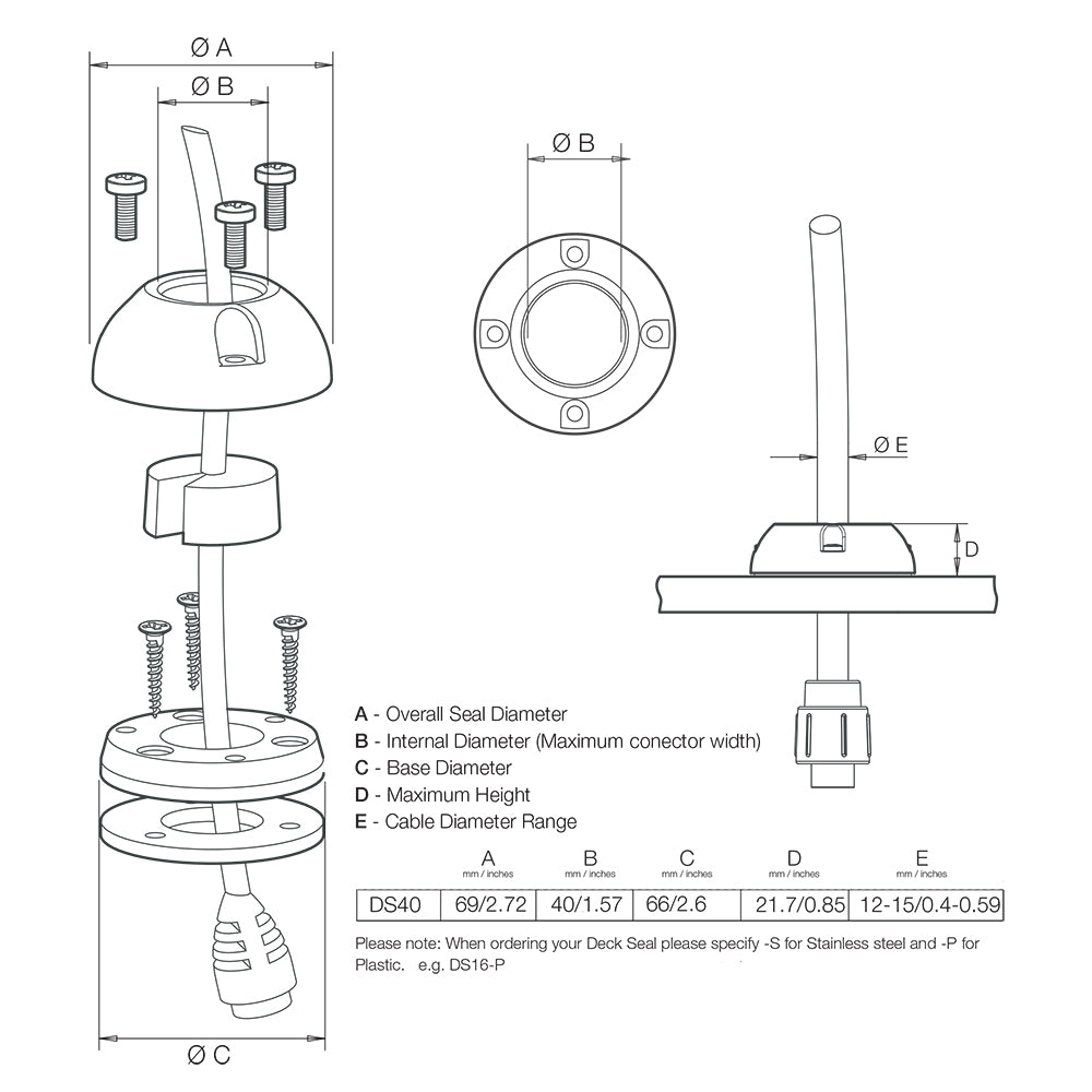 Scanstrut DS40-S Vertical Cable Seal - Stainless Steel - Deckhand Marine Supply