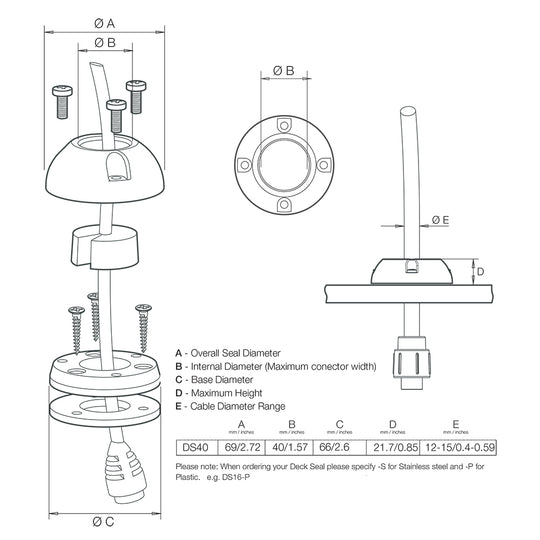 Scanstrut DS40-S Vertical Cable Seal - Stainless Steel - Deckhand Marine Supply