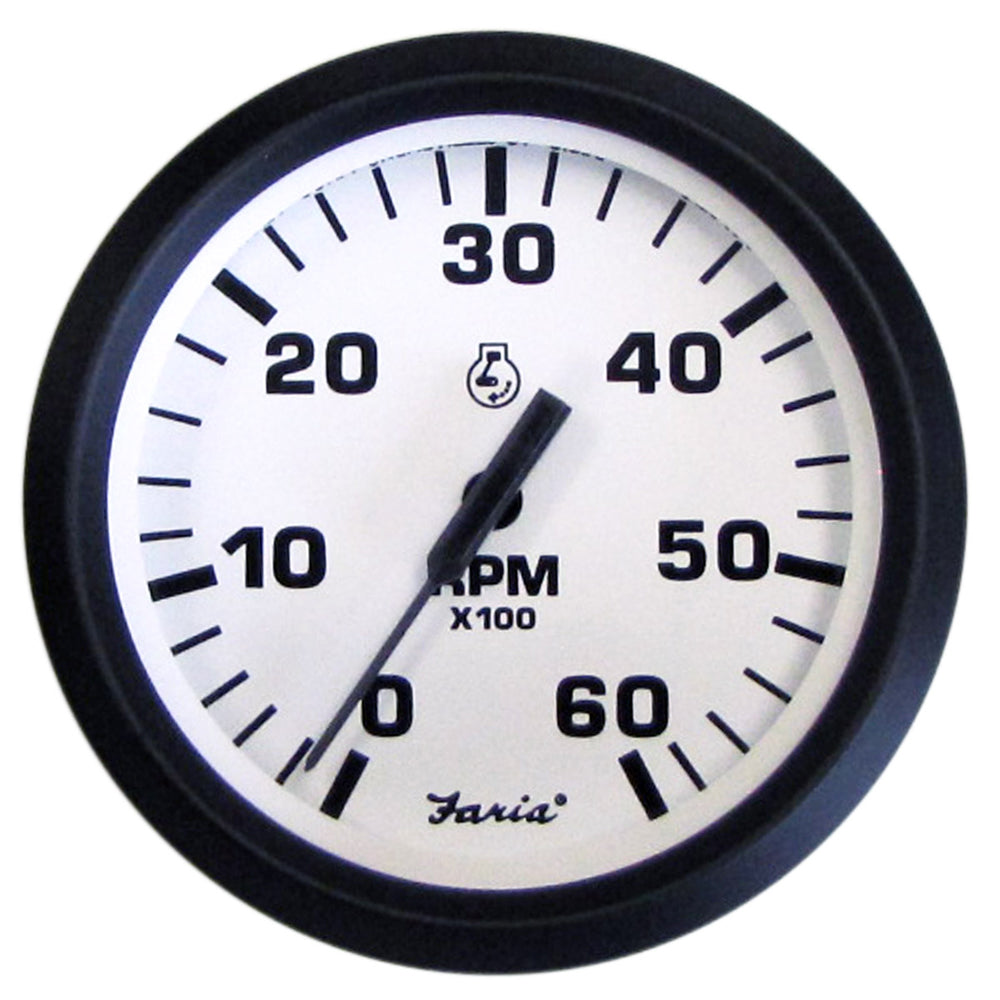 Faria Euro White 4" Tachometer - 6000 RPM (Gas) (Inboard I/O) - Deckhand Marine Supply