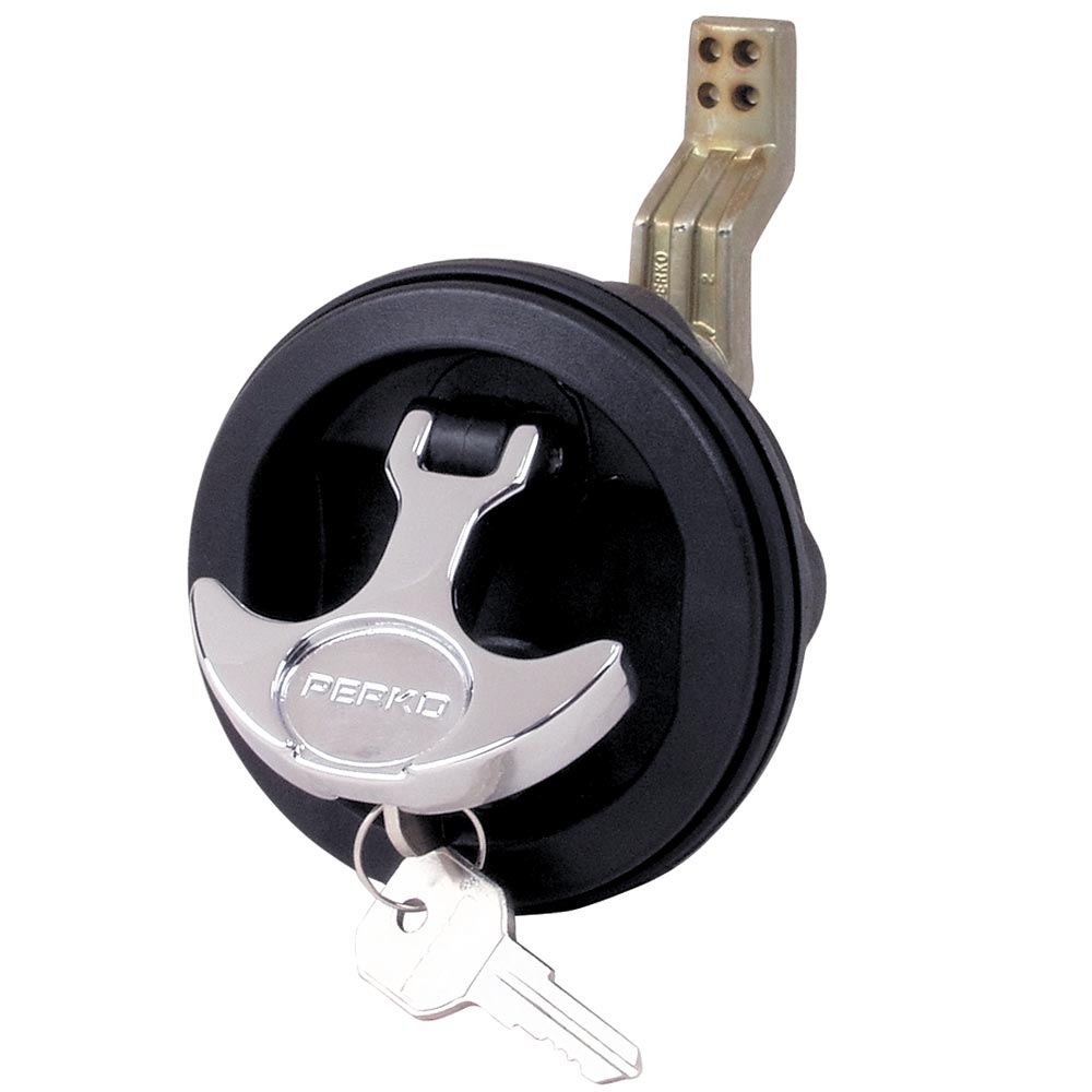 Perko Surface Mount & Latch - Black Body, Chrome Handle, Offset Cam Bar, 3/4" - 2-3/8" - Deckhand Marine Supply