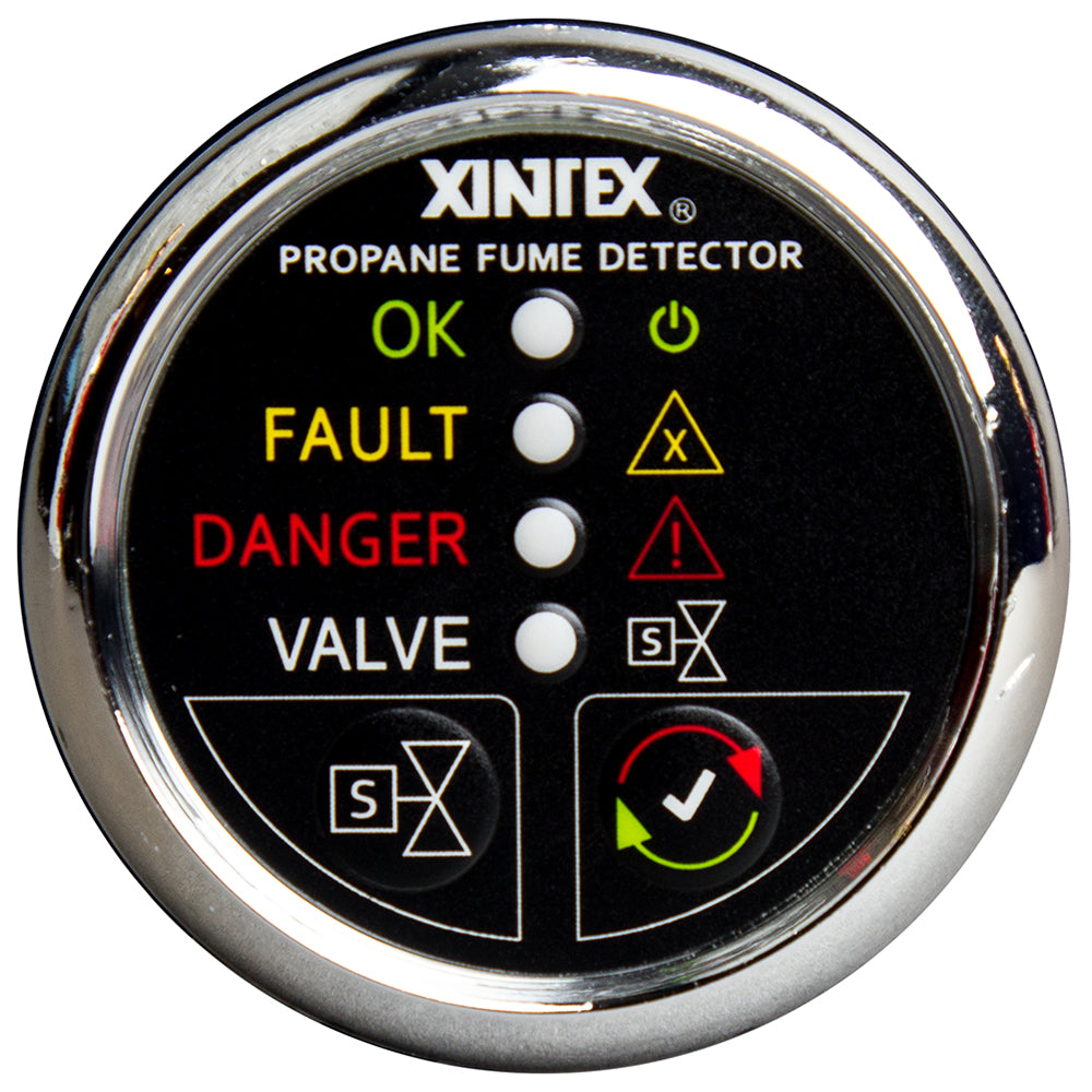 Fireboy-Xintex Propane Fume Detector w/Automatic Shut-Off Plastic Sensor - No Solenoid Valve - Chrome Bezel Display - Deckhand Marine Supply