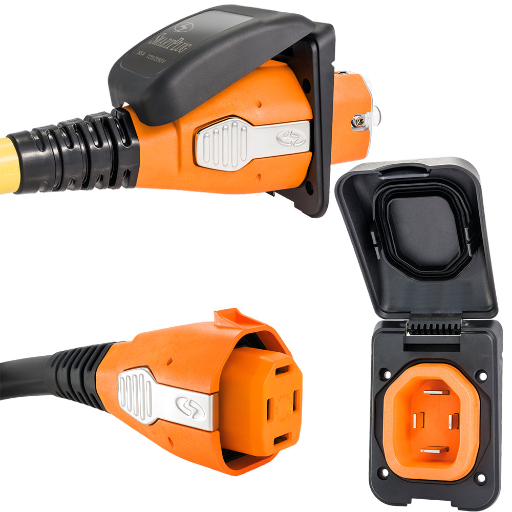 SmartPlug 50 AMP Inlet Female Cord Connector Combo - Black - Deckhand Marine Supply