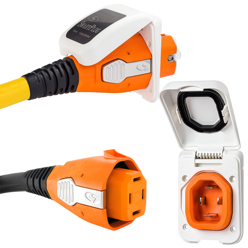 SmartPlug 50 AMP Inlet Female Cord Connector Combo - White - Deckhand Marine Supply