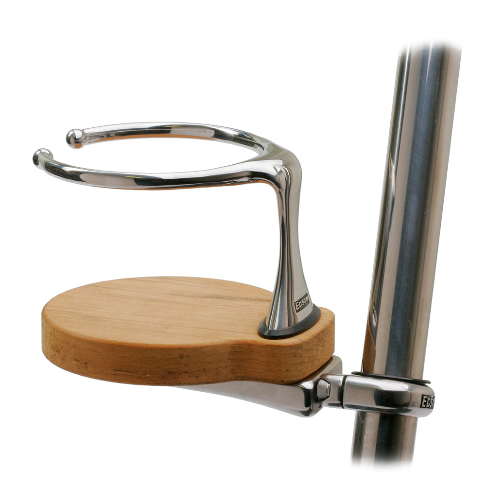 Edson Clamp-On Drink Holder - Single - Teak - Deckhand Marine Supply