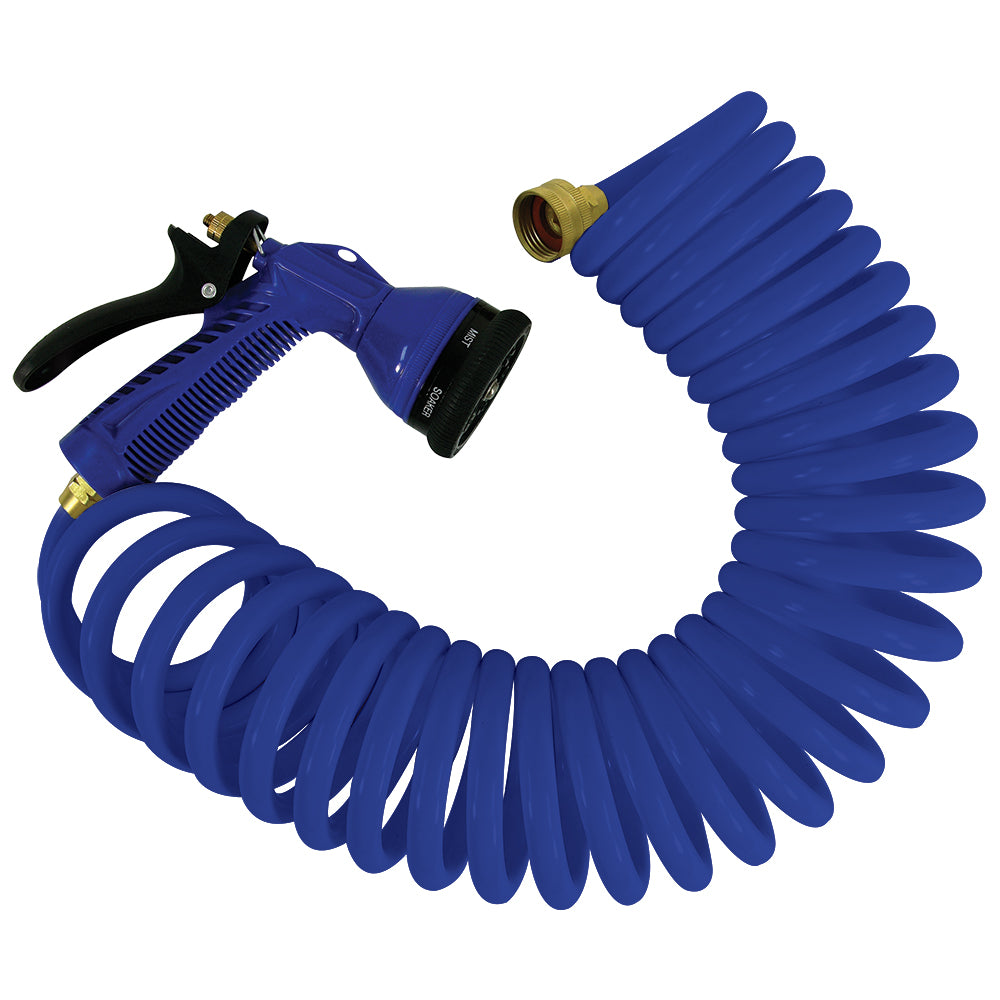 Whitecap 15 Blue Coiled Hose w/Adjustable Nozzle - Deckhand Marine Supply