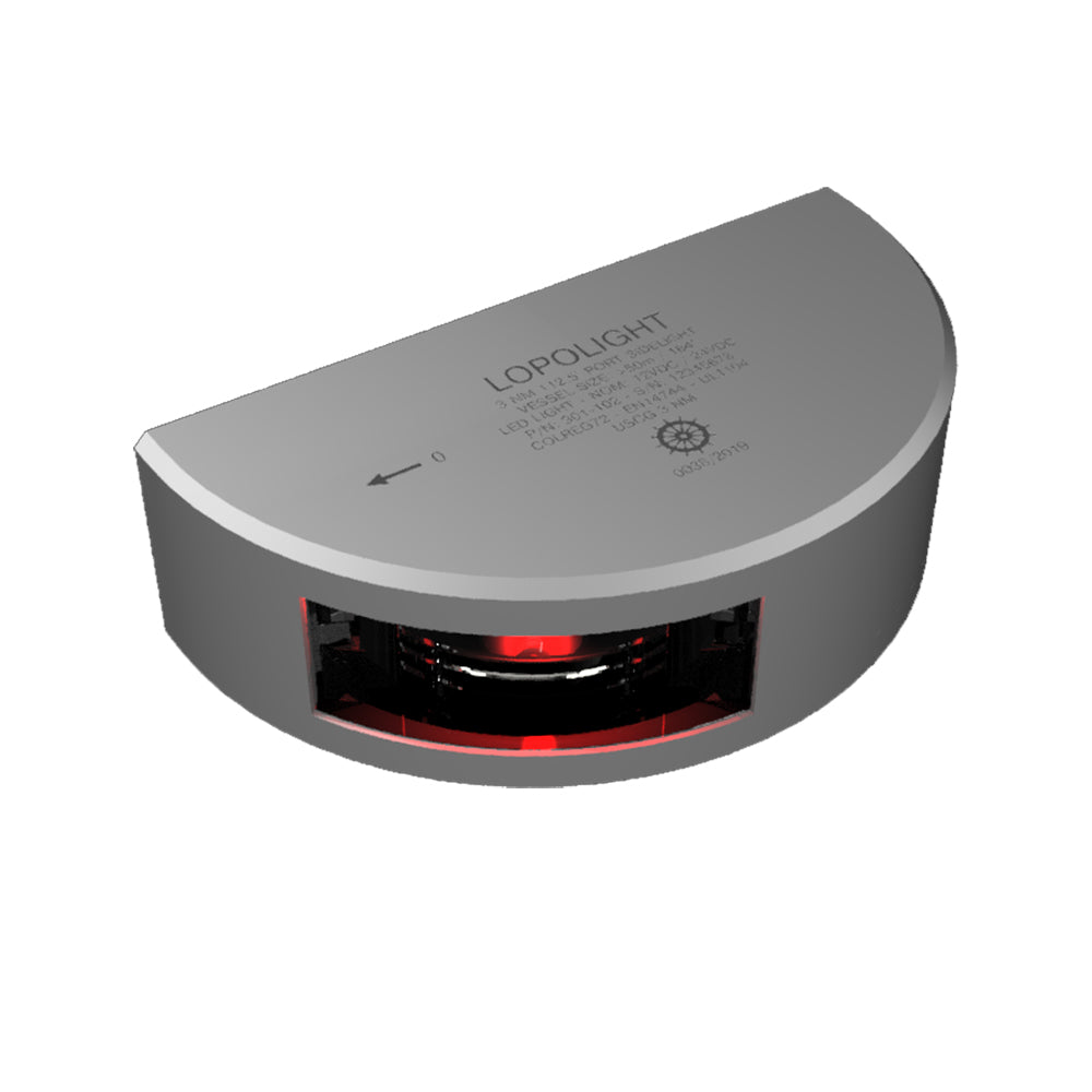 Lopolight Series 301-102 - Port Sidelight - Vertical Mount - 3NM - Red - Silver Housing - Deckhand Marine Supply