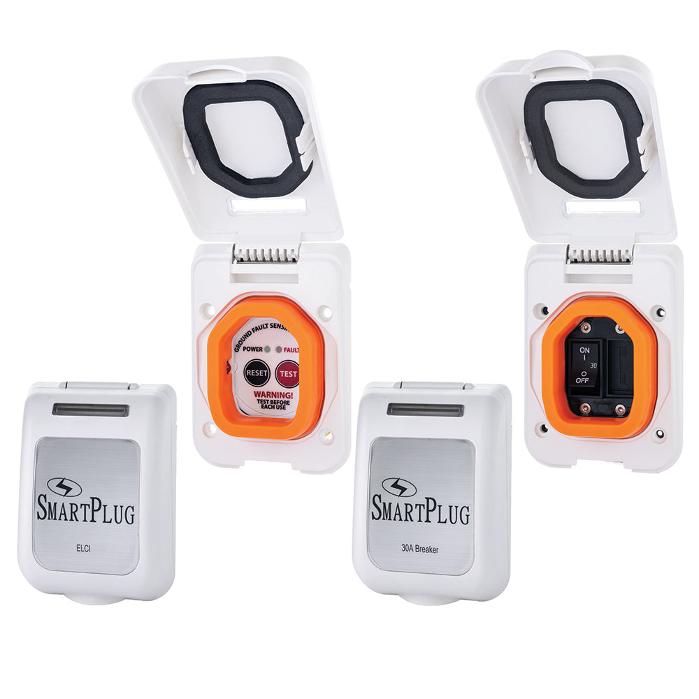 SmartPlug Combo Kit w/ELCI Sensor 30 Amp Breaker Non-Metallic Door - White - Deckhand Marine Supply