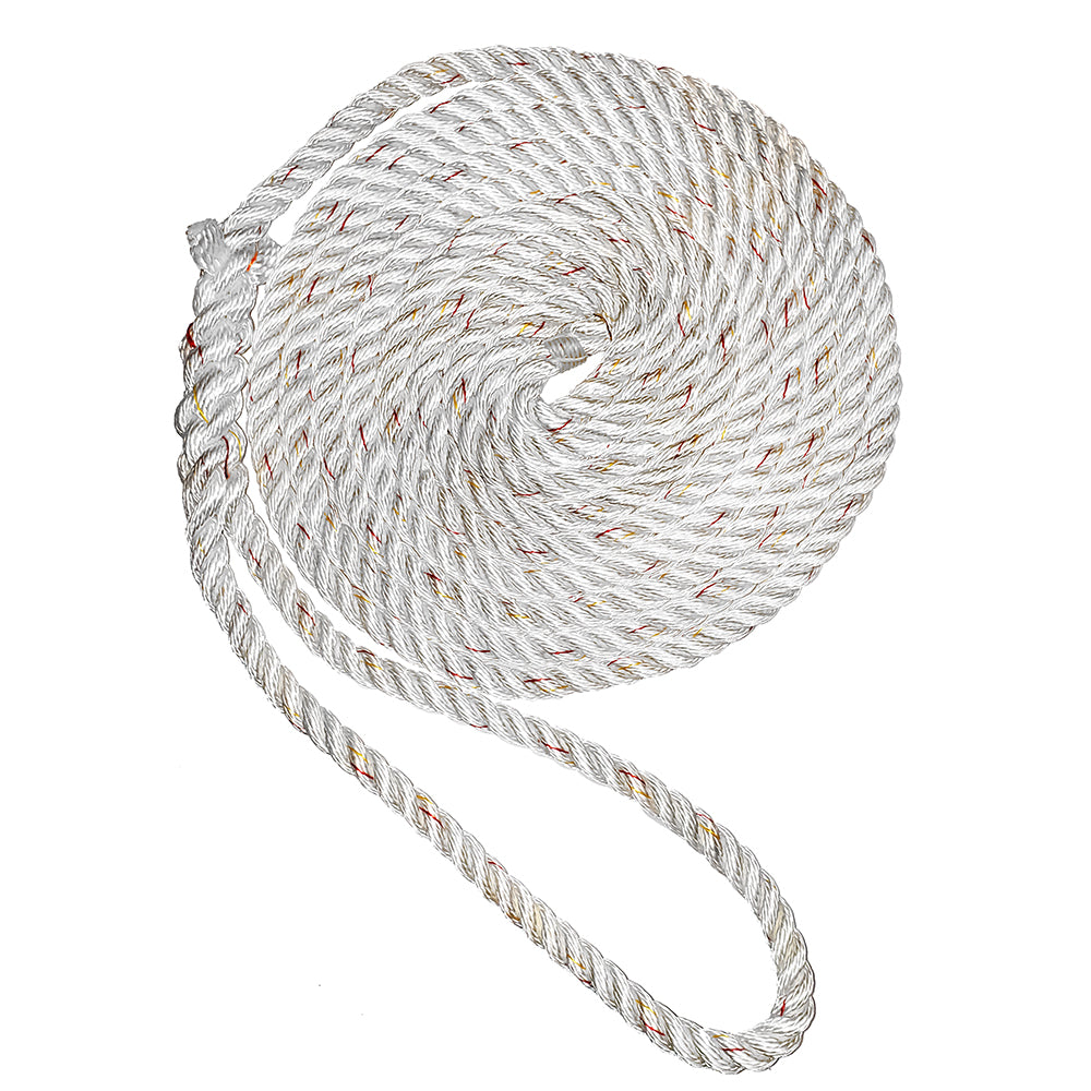 New England Ropes 3/4" Premium 3-Strand Dock Line - White w/Tracer - 50 - Deckhand Marine Supply