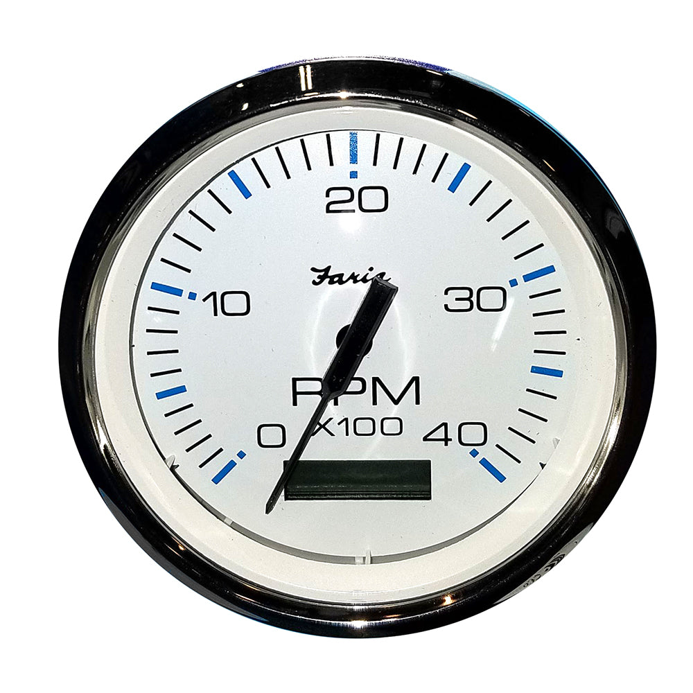 Faria Chesapeake White SS 4" Tachometer w/Hourmeter (4000 RPM) (Diesel) (Mech. Takeoff Var. Ratio Alt) - Deckhand Marine Supply