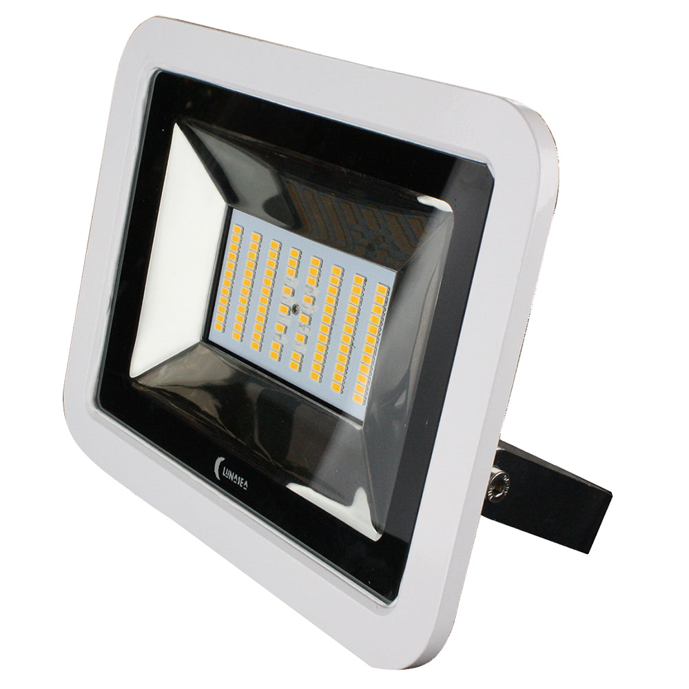 Lunasea 35W Slimline LED Floodlight, 120/240VAC Only, Cool White, 4500 Lumens, 3 Cord - White Housing - Deckhand Marine Supply