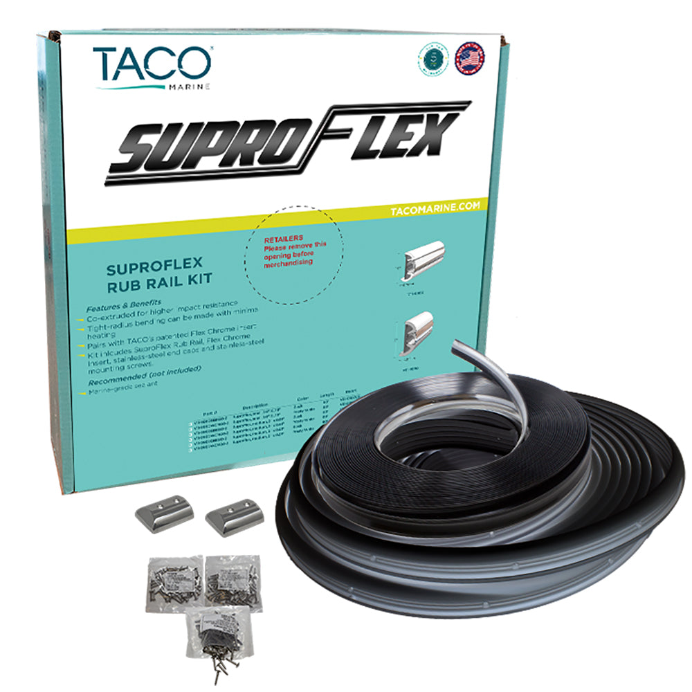 TACO SuproFlex Rub Rail Kit - Black w/Flex Chrome Insert - 1.6"H x .78"W x 60L - Deckhand Marine Supply