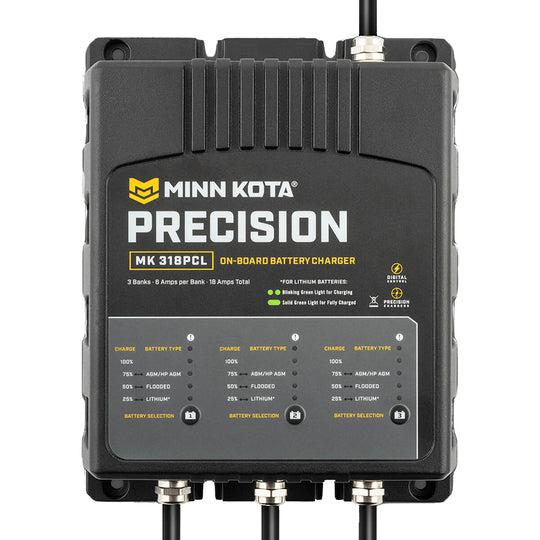 Minn Kota On-Board Precision Charger MK-318 PCL 3 Bank x 6 AMP LI Optimized Charger - Deckhand Marine Supply