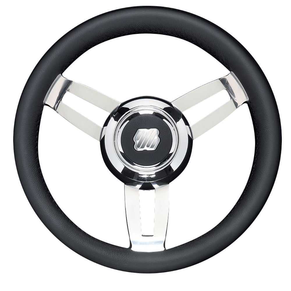 Uflex Morosini 13.8" Steering Wheel - Black Polyurethane w/Stainless Steel Spokes Chrome Hub - Deckhand Marine Supply