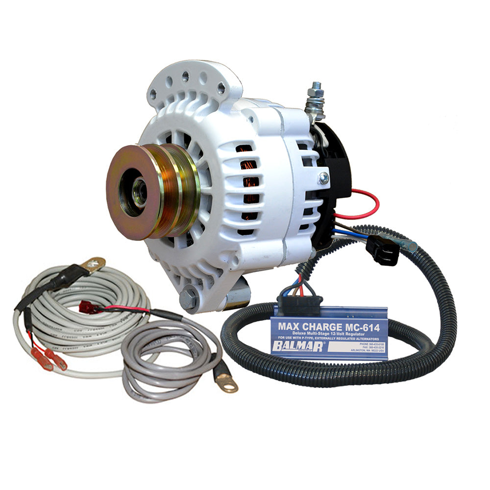Balmar Alternator 100 AMP Kit 12V 1-2" Single Foot Spindle Mount Dual Vee Pulley Regulator Temp Sensor - Deckhand Marine Supply