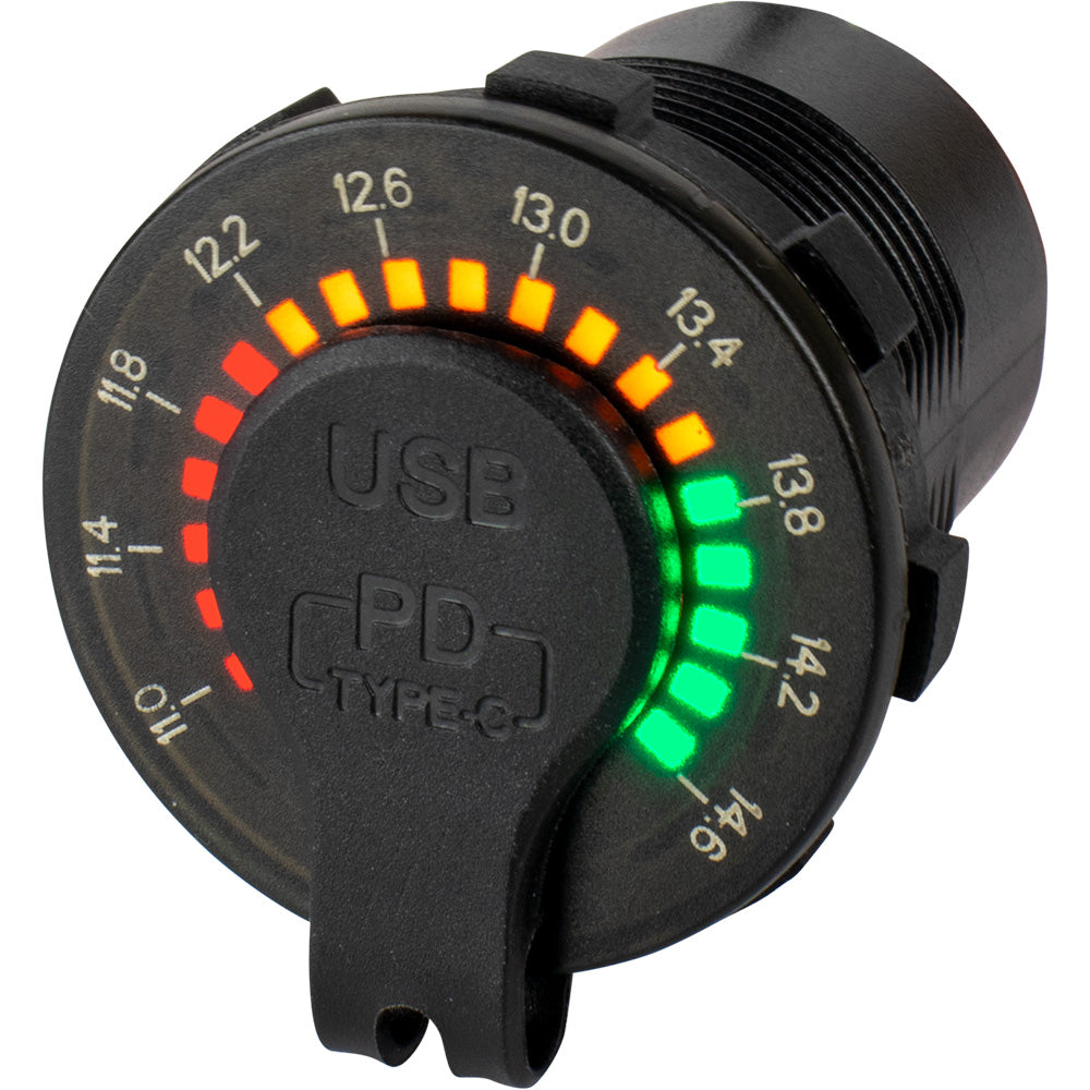 Sea-Dog Round Rainbow Voltmeter w/USB  USB-C Power Socket - Deckhand Marine Supply