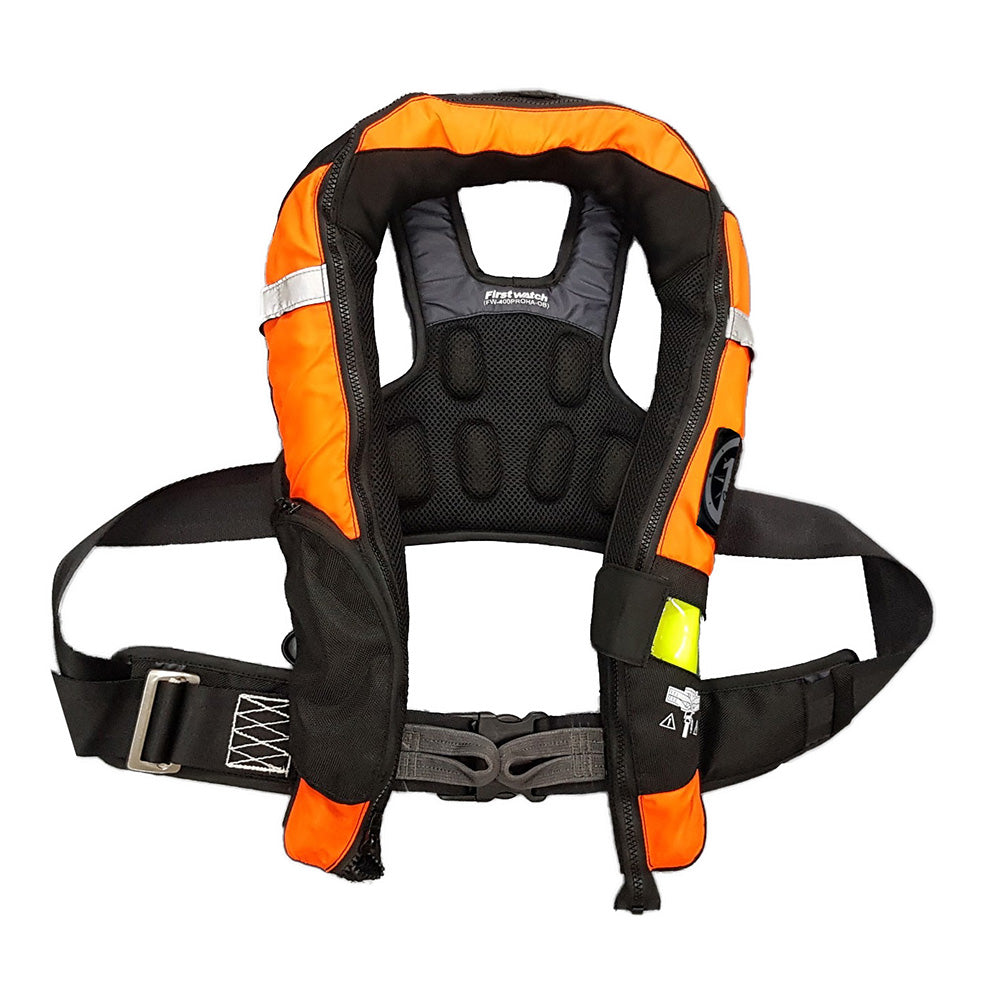 First Watch FW-40PRO Ergo Auto Inflatable PFD w/Harness - Hi-Vis Orange Black - Deckhand Marine Supply