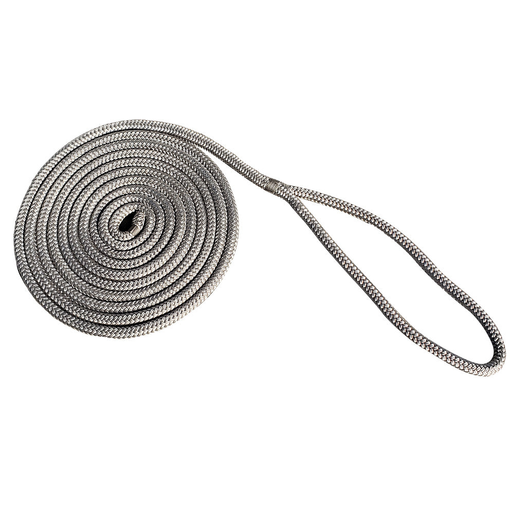 New England Rope 1/2" x 15 Nylon Double Braid Dock Line - Grey - Deckhand Marine Supply