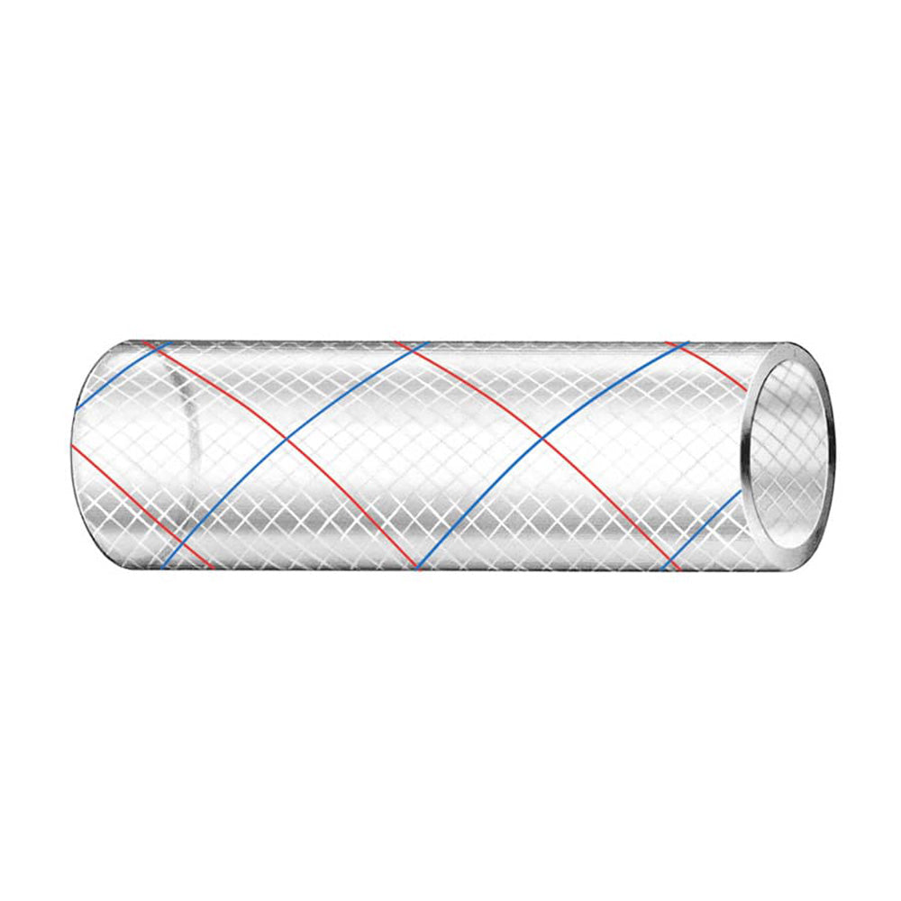 Trident Marine 1" x 50' Clear Reinforced PVC Hose Tubing - Red  Blue Tracer - Deckhand Marine Supply