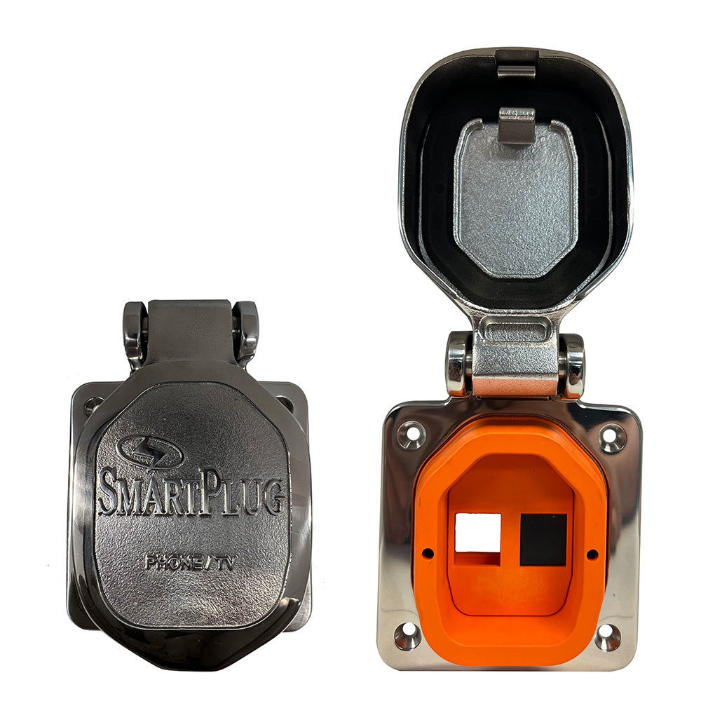 SmartPlug Data Port Case/Inlet Only - 316 SS Cover w/One Blank Plug  One Open Port - Deckhand Marine Supply