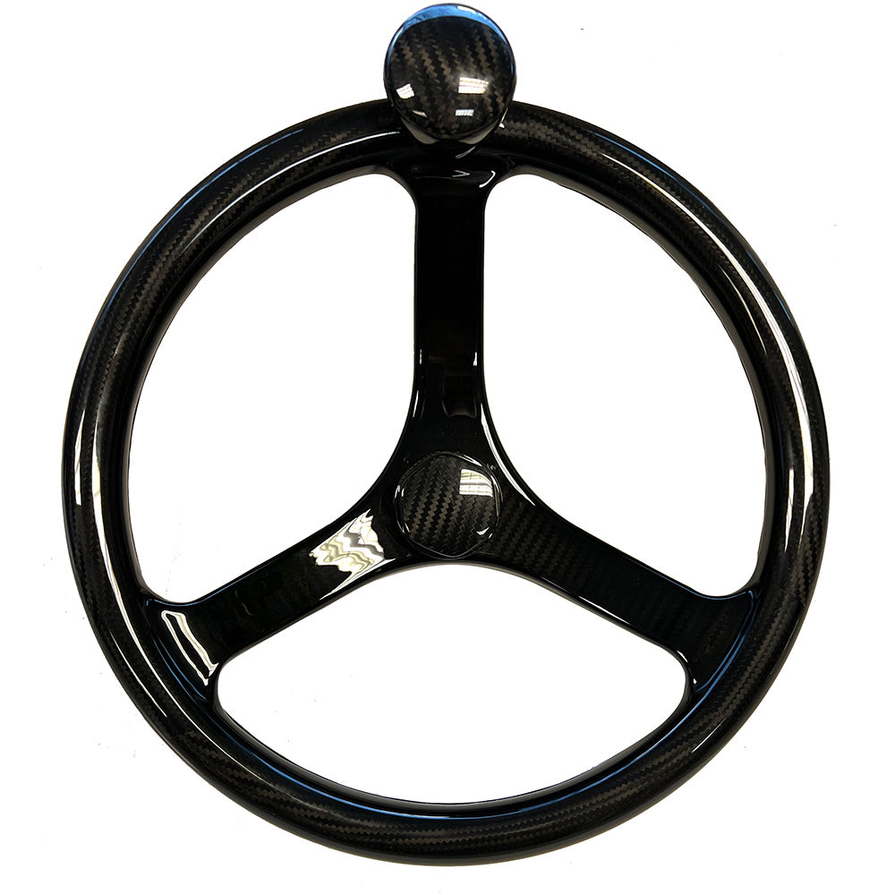 Schmitt Marine Carbon Fiber Primus Wheel w/Knob 13.5" w/Sanntoprene Finger Grip 3/4" Tapered Shaft w/CF Nut - Deckhand Marine Supply