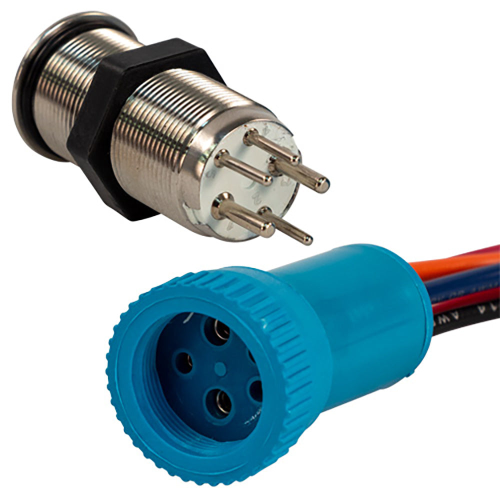 Bluewater 19mm Push Button Switch - Off/On/On Contact - Blue/Green/Red LED - 4' Lead - Deckhand Marine Supply