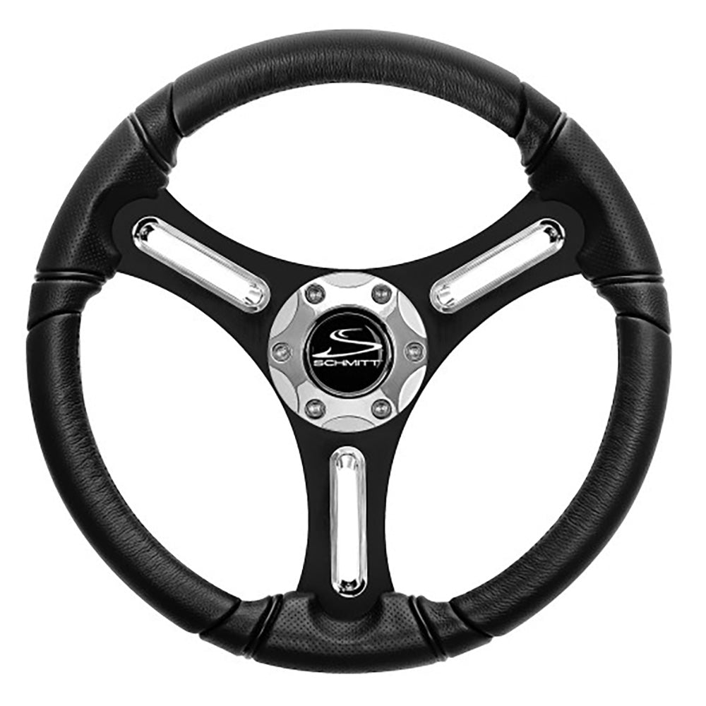 Schmitt Marine Torcello 14" Wheel - 03 Series - Polyurethane Wheel w/Chrome Spoke Inserts  Cap - Black Brushed Spokes - 3/4" - Retail Packaging - Deckhand Marine Supply