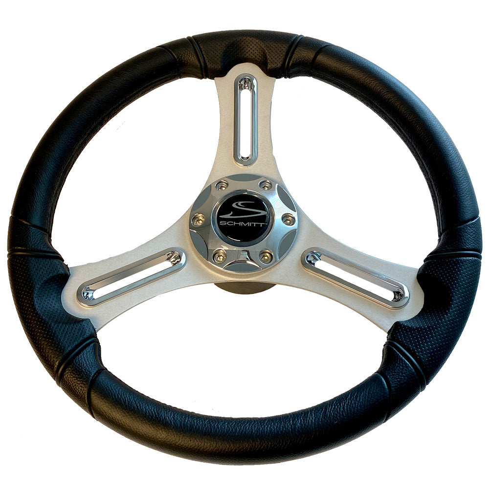 Schmitt Marine Torcello 14" Wheel - 03 Series - Polyurethane Wheel w/Chrome Trim  Cap - Brushed Spokes - 3/4" Tapered Shaft - Retail Packaging - Deckhand Marine Supply