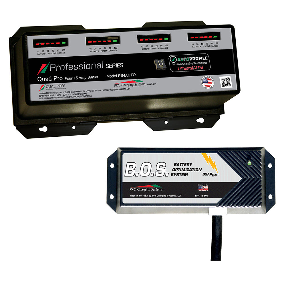Dual Pro PS4 Auto 4 Bank Battery Charger w/3 Bank B.O.S. - Deckhand Marine Supply