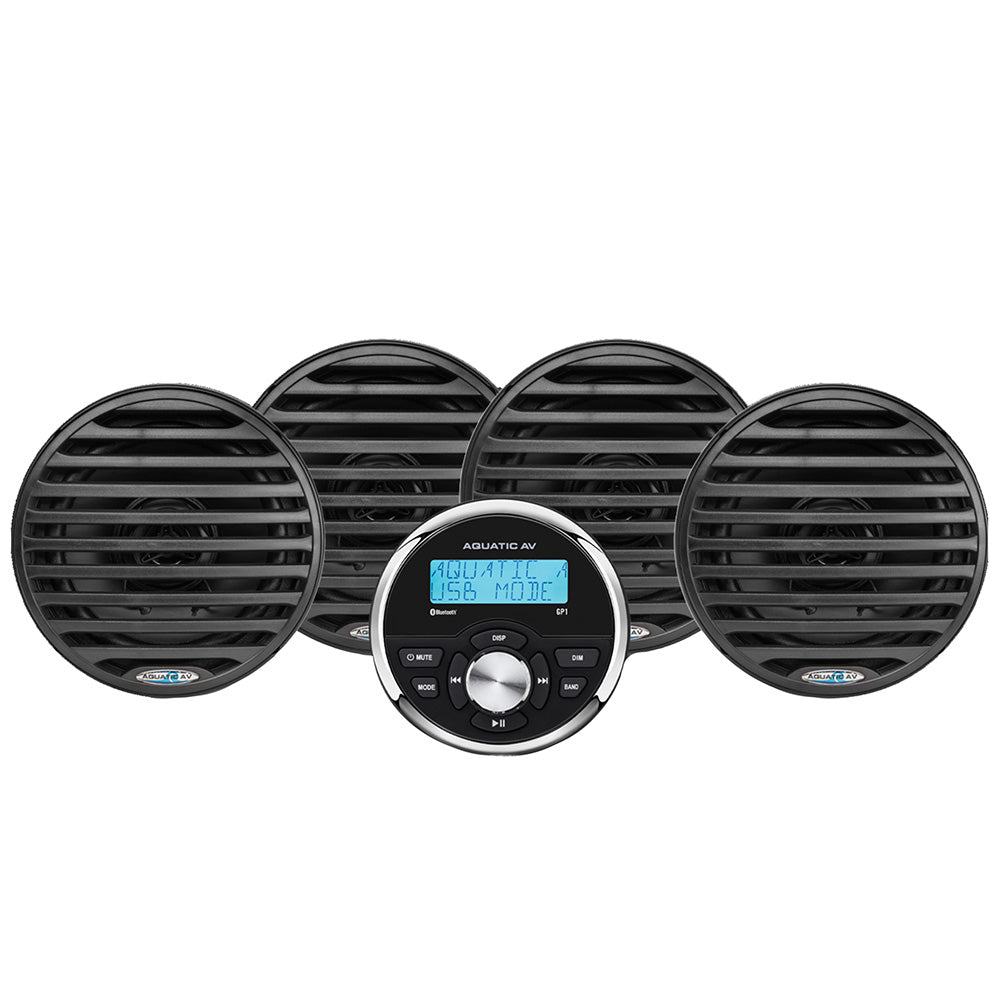 Aquatic AV Economy Gauge Stereo/Speakers Kit - Black - Deckhand Marine Supply