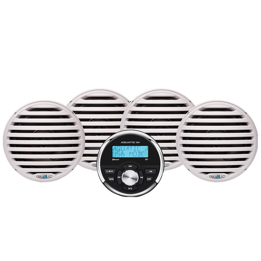 Aquatic AV Economy Gauge Stereo/Speakers Kit - White - Deckhand Marine Supply