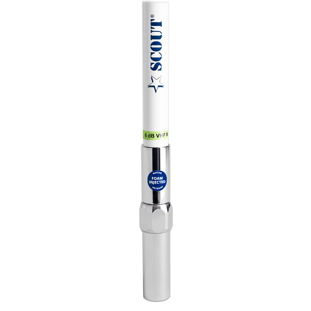 Scout 8' QuickFit White VHF Antenna w/5M Cable + FME Quick 6 Foam Filled 6db Solid Brass  Copper Element - Deckhand Marine Supply