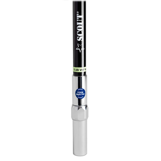 Scout 8' QuickFit Black VHF Antenna w/5M Cable + FME Quick 6 Foam Filled 6db Solid Brass  Copper Element - Deckhand Marine Supply