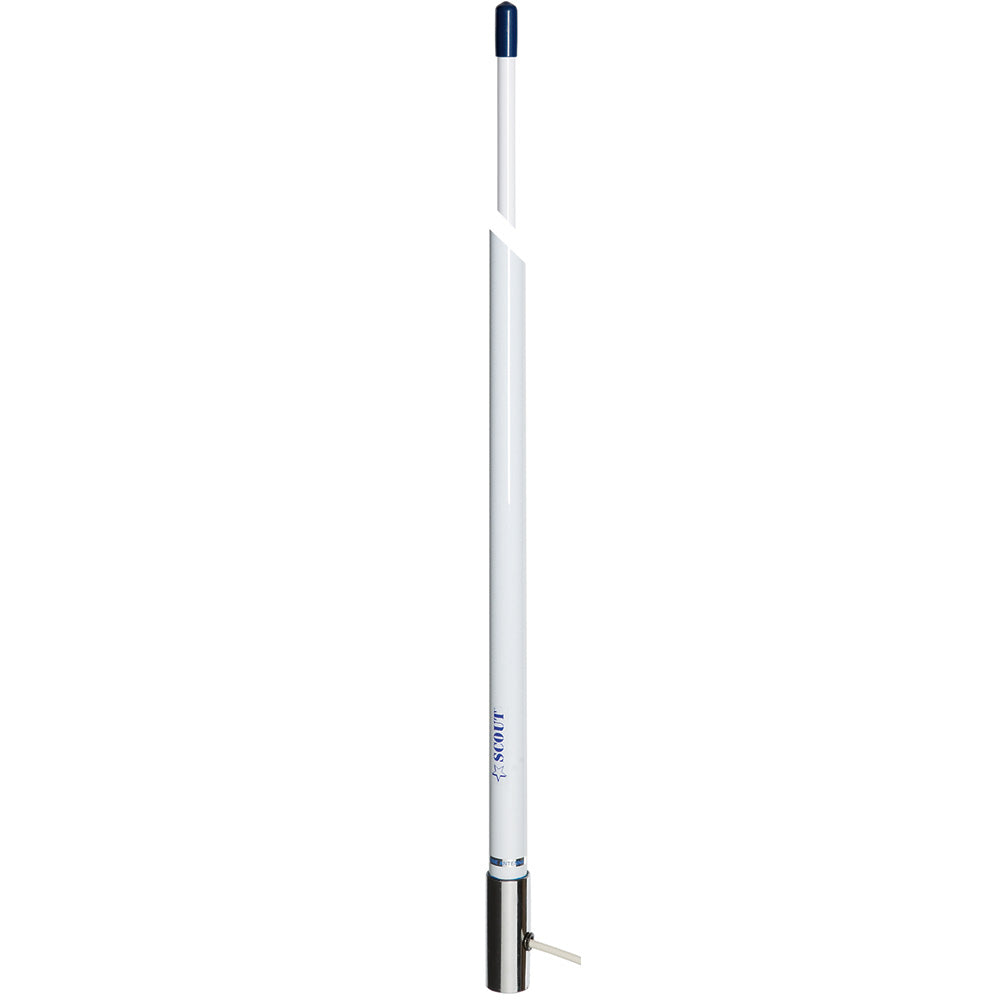 Scout 8' White VHF Antenna 6dB Stainless Steel Ferrule w/5M RG-58 Coax Includes PL-259 KS-42 - Deckhand Marine Supply