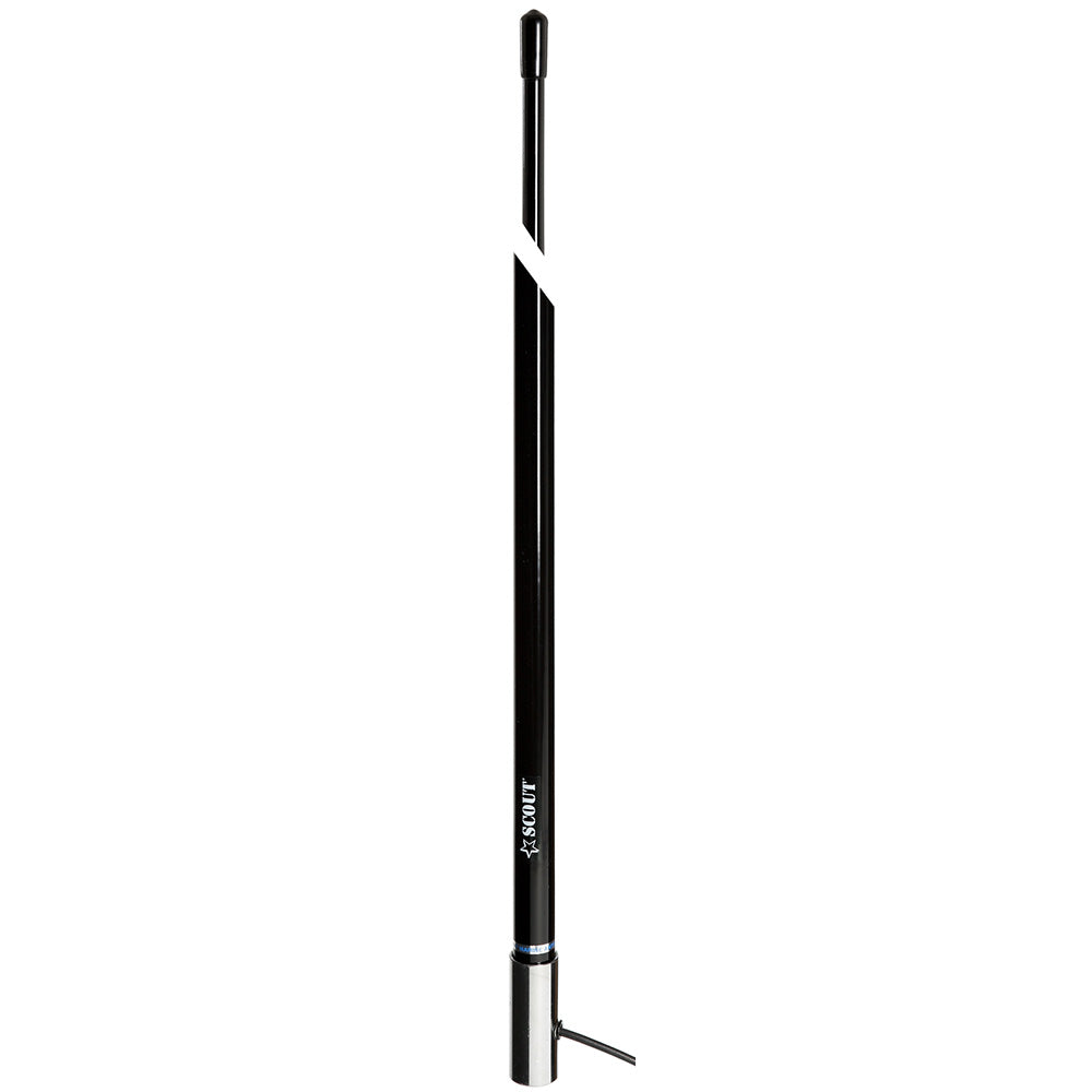 Scout 8' Black VHF Antenna 6dB Stainless Steel Ferrule w/5M RG-58 Coax Includes PL-259 KS-42 - Deckhand Marine Supply