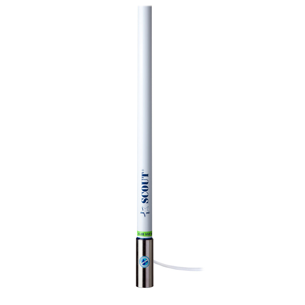 Scout 8' White VHF Antenna 6dB Heavy Stainless Steel Ferrule w/6M RG-8x Includes PL-259 Heavy Duty Offshore Antenna KS-43 - Deckhand Marine Supply