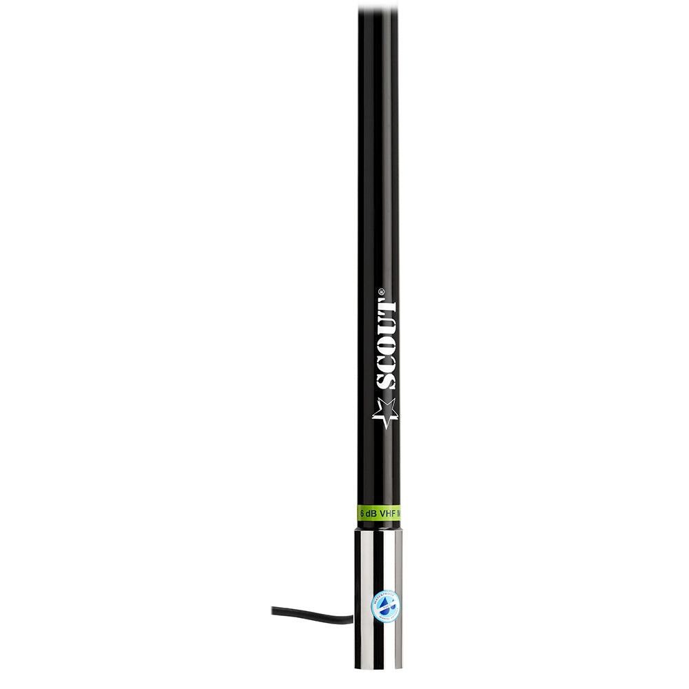 Scout 8' Black VHF Antenna 6dB Heavy Stainless Steel Ferrule w/6M RG-8x Includes PL-259 Heavy Duty Offshore Antenna KS-43 - Deckhand Marine Supply