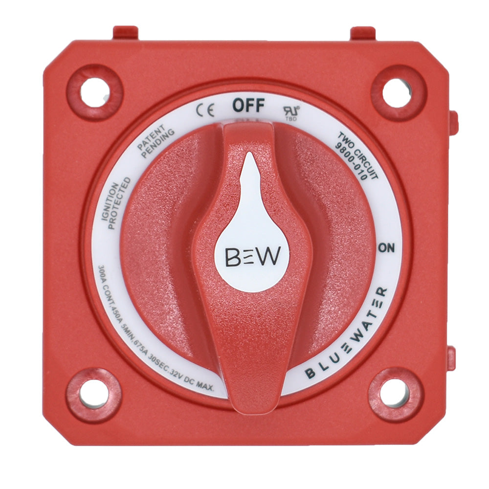 Bluewater On/Off 4 Post Dual Circuit Battery Switch w/o Base - Panel Mount - Red - Deckhand Marine Supply