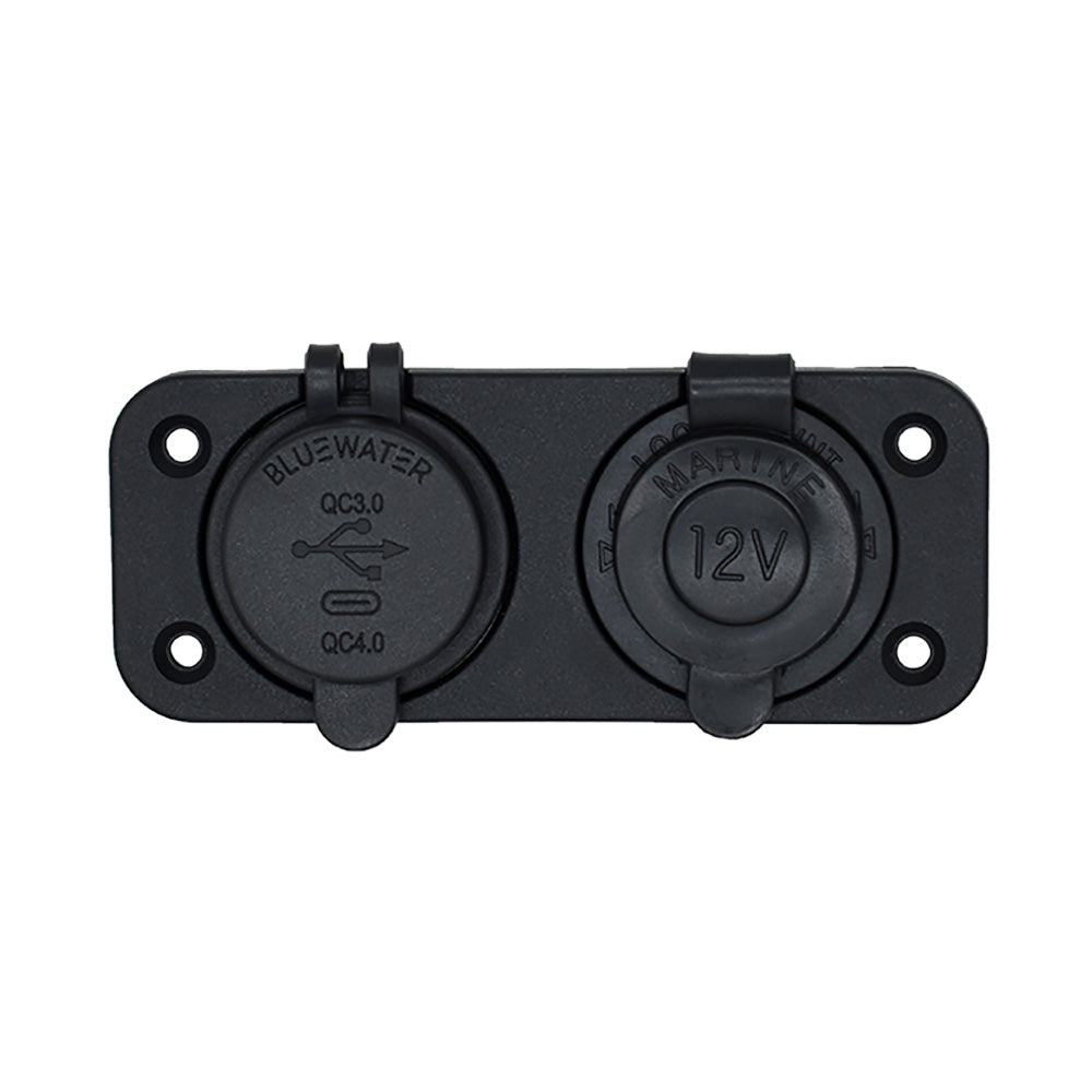 Bluewater Dual USB/USB-C 12V Combo Receptacle w/Plate - Deckhand Marine Supply