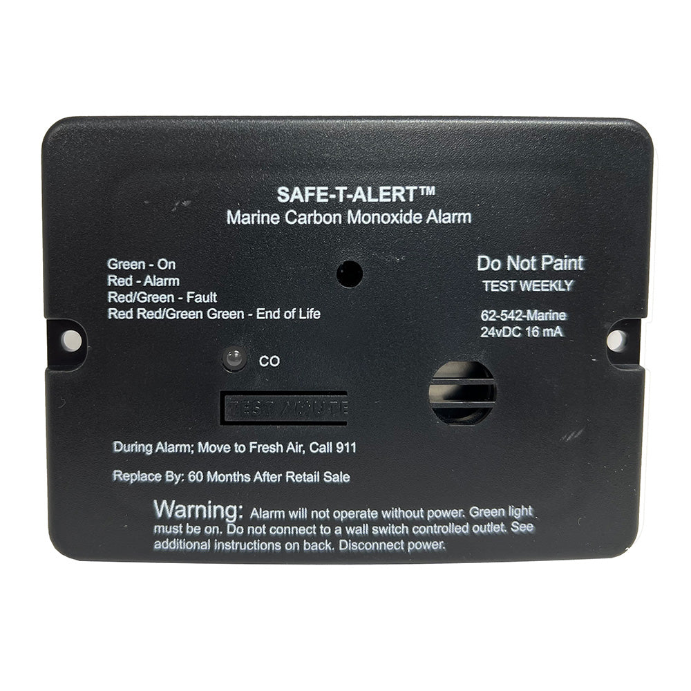 Safe-T-Alert 62 Series Carbon Monoxide Alarm - 24V Flush Mount - Black w/Relay - Deckhand Marine Supply