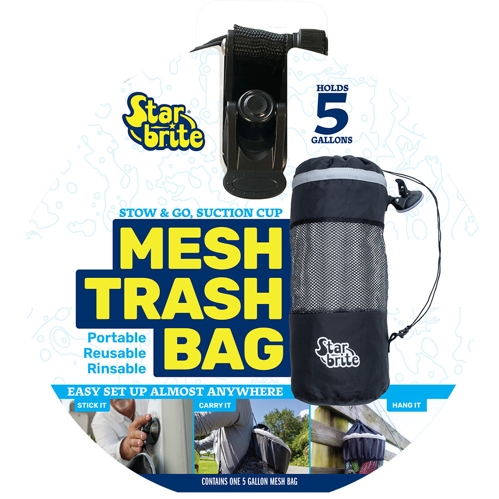 Star brite Mesh Trash Bag w/Locking Suction Cup  Litter Guard Cinch Tie - 5 Gallons - Deckhand Marine Supply