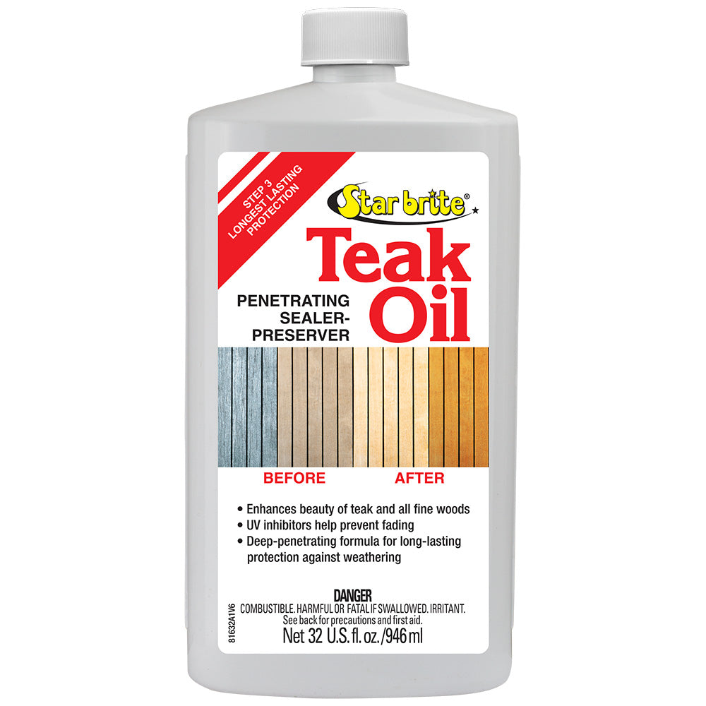 Star brite Teak Oil - Long Lasting, Penetrating, Sealer,  Preserver w/UV Inhibitors - 32 oz - Deckhand Marine Supply