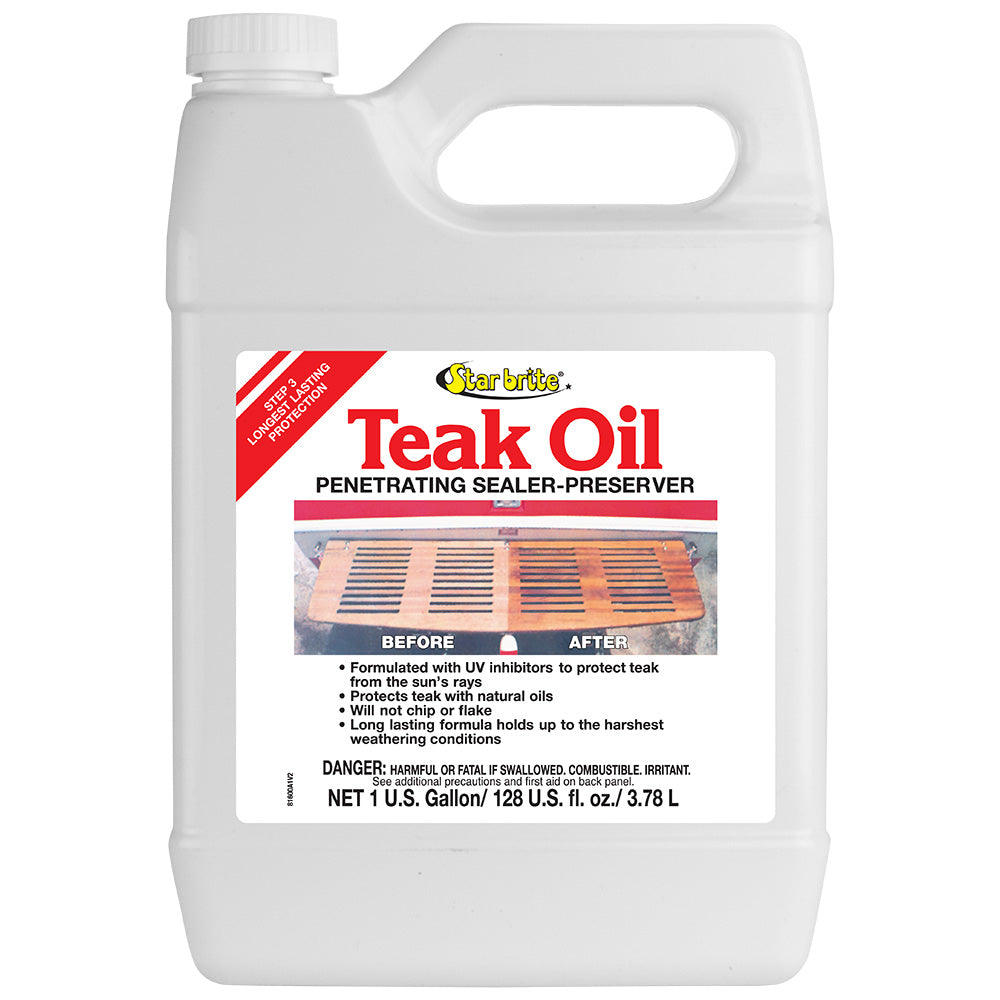 Star brite Teak Oil - Long Lasting, Penetrating, Sealer,  Preserver w/UV Inhibitors - 1 Gallon - Deckhand Marine Supply