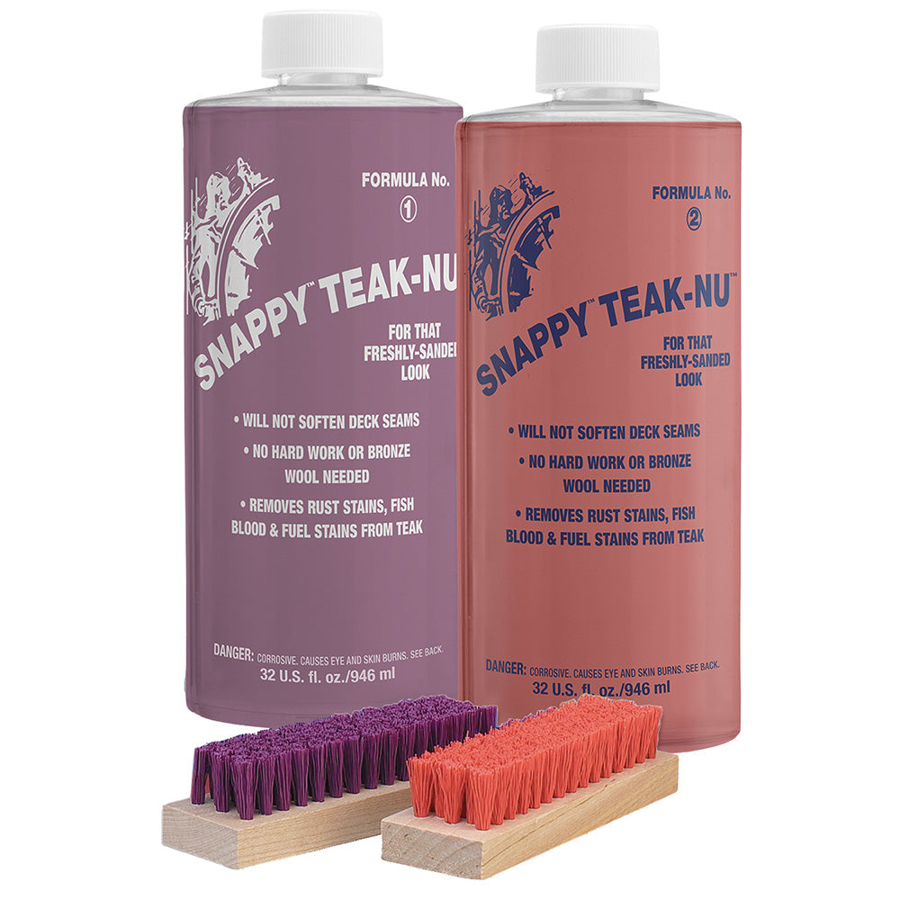 Snappy Teak-Nu Kit - 32 oz w/Formula No. 1 - 32 oz, Formula No. 2 - 32 oz,  Bristle Brush - Deckhand Marine Supply