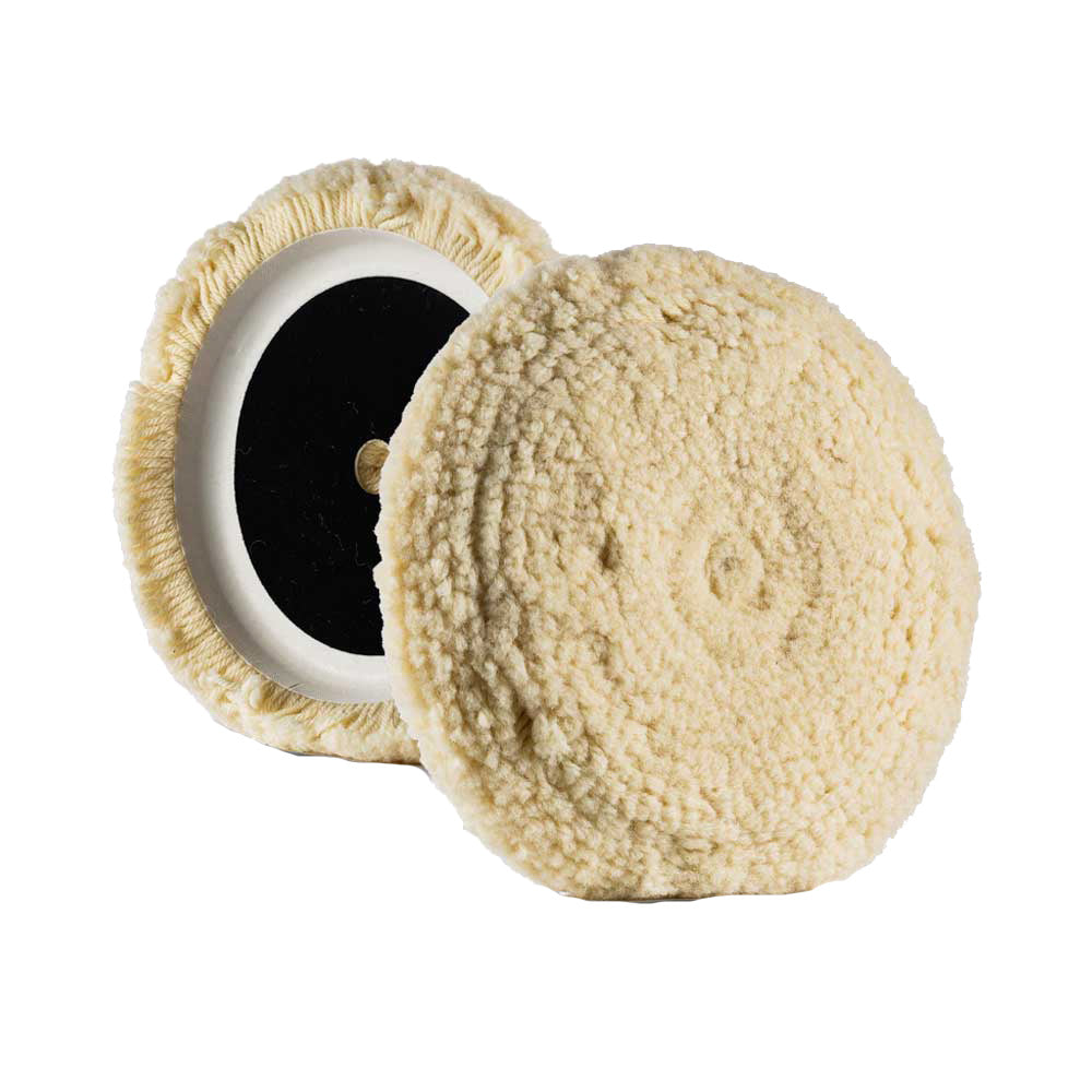 Lake Country White Curved Edge 100% Steamed Twisted Wool Pad 8" x 1.5" - Deckhand Marine Supply